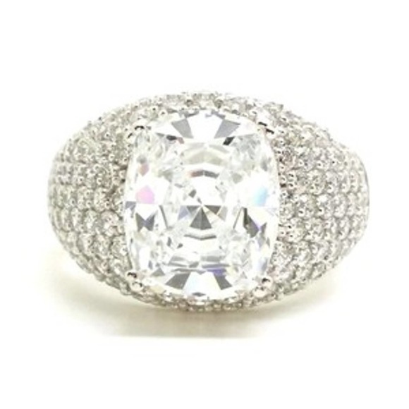 10.37ctw Cushion & Round Platinum on 925 Ring - Picture 5 of 9